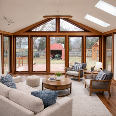 Vaulted Ceiling and Wall of Windows Livingroom Paint